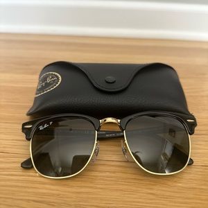 Ray-Ban Black/Gold Polarized Clubmaster Sunglasses
